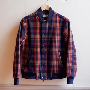 Taylor Stitch Navy Plaid Wool Bomber Size XS (36)